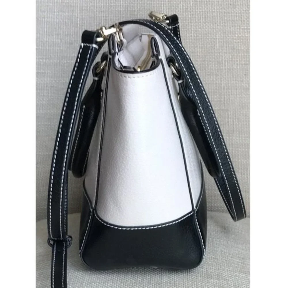 Kate Spade Black And Cement (Off White) Leather Satchel Crossbody Satchel Purse
